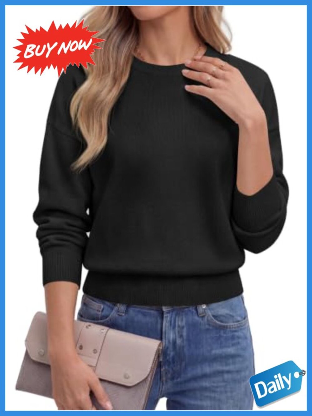 Womens Crewneck Long Sleeve Knit Pullover Sweater Lightweight